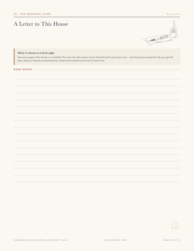 A Letter to This House, a writing page with a small illustration